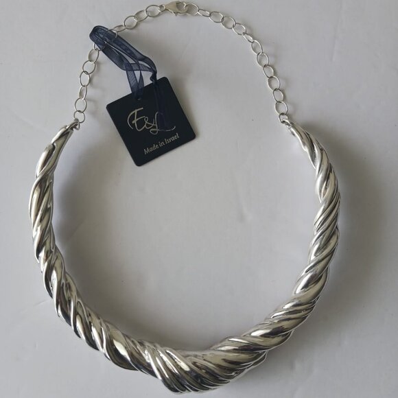 E&L Statement Sterling Silver Twisted Electroform Collar Necklace 16in long - Picture 1 of 16